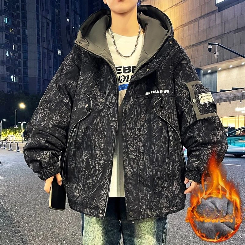 

New Trendy Brand's Fleece Jacket Teenagers Features Trendy Prints Warmth Cool Hooded Thick Jacket Students Autumn Winter Outcoat