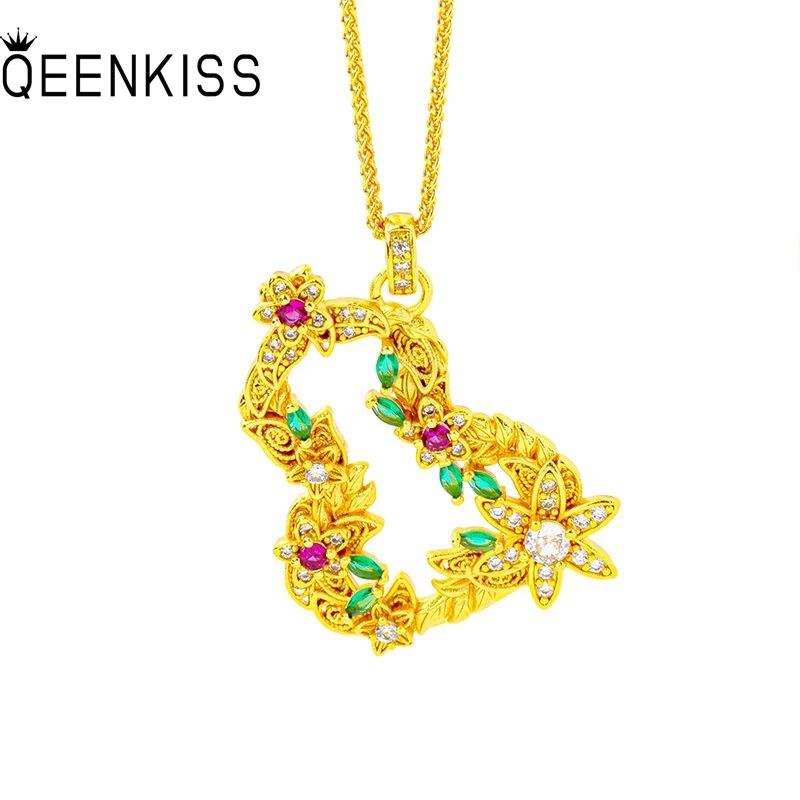 

QEENKISS 24KT Gold Flower Calabash Necklace Pendants Charm For Women Wedding Party Birthday Christmas Bride Mother Gifts PT5224