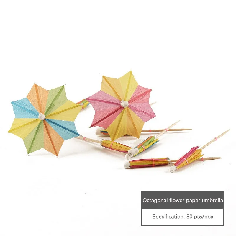 80pcs/pack Drink Fruit Cake Sticks Mini Umbrella Paper Cocktail Parasols Umbrellas Wedding Decoration Birthday Party Supplies 5Z
