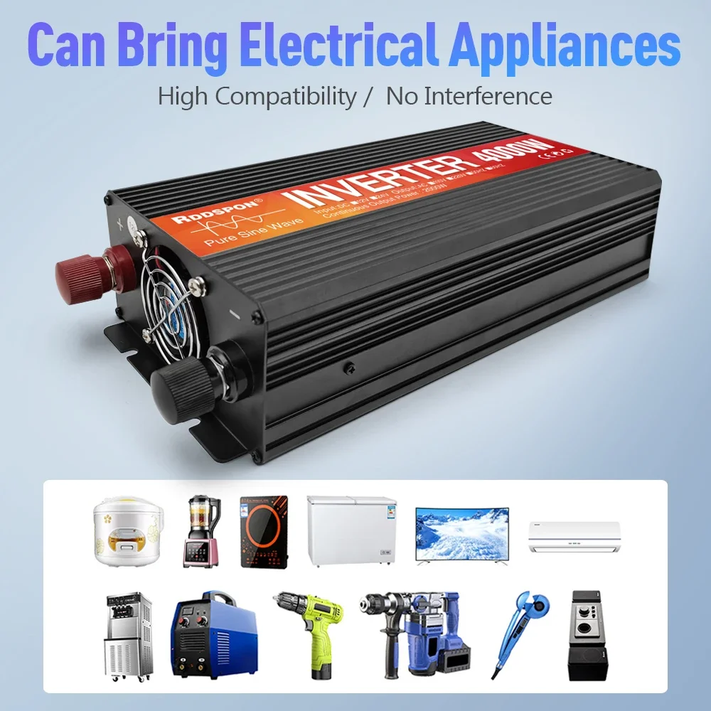 3000W 4000W Pure Sine Wave Inverter DC 12V To AC 220V 50Hz Transformer Converter Solar Off Grid Car Inverters Home Power Station