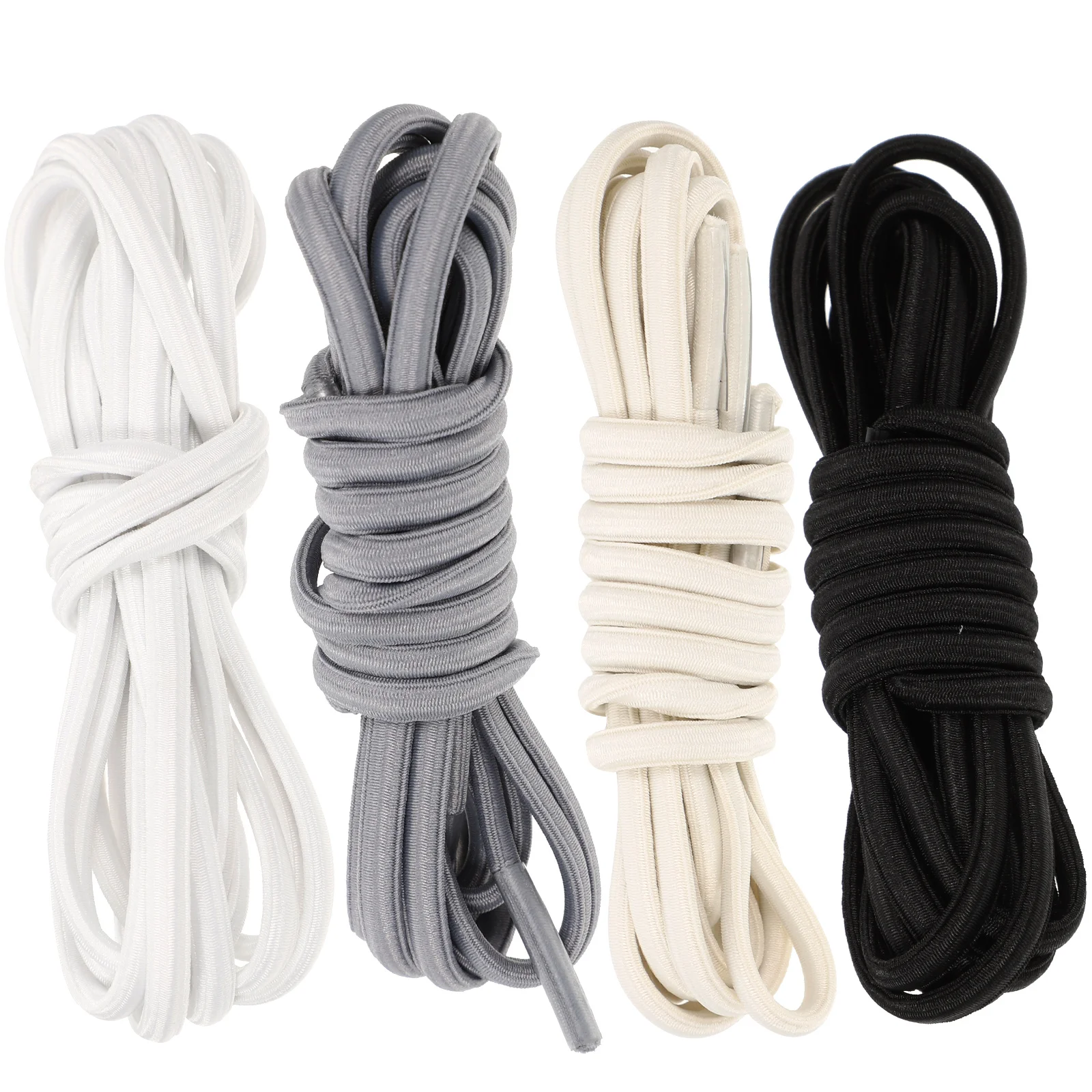 4 Pairs Free Elastic White White Shoe Laces Sports Tieless for Adults Sneakers White Kids Shoes Round