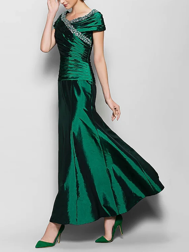 

Vintage Mother of the Bride Dress Mermaid Short Sleeve V-Neck Ankle-Length Formal Occasion Wedding Guest Party Skirt for Women