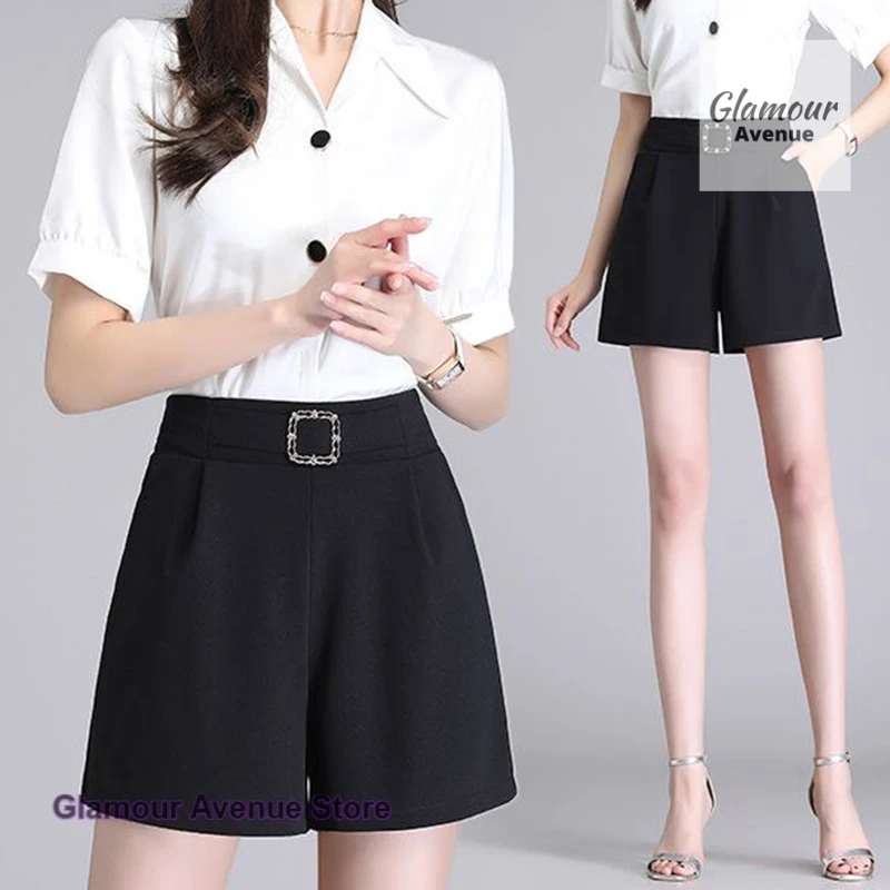 Korean version of simple ice silk shorts women's summer new wide-leg pants new high waist Joker casual pants suit shorts.