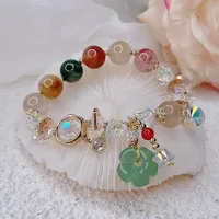 Anglang natural green jade flower waterdrop pendant multicolor rutilated quartz crystal beaded bracelet women fine jewelry y572