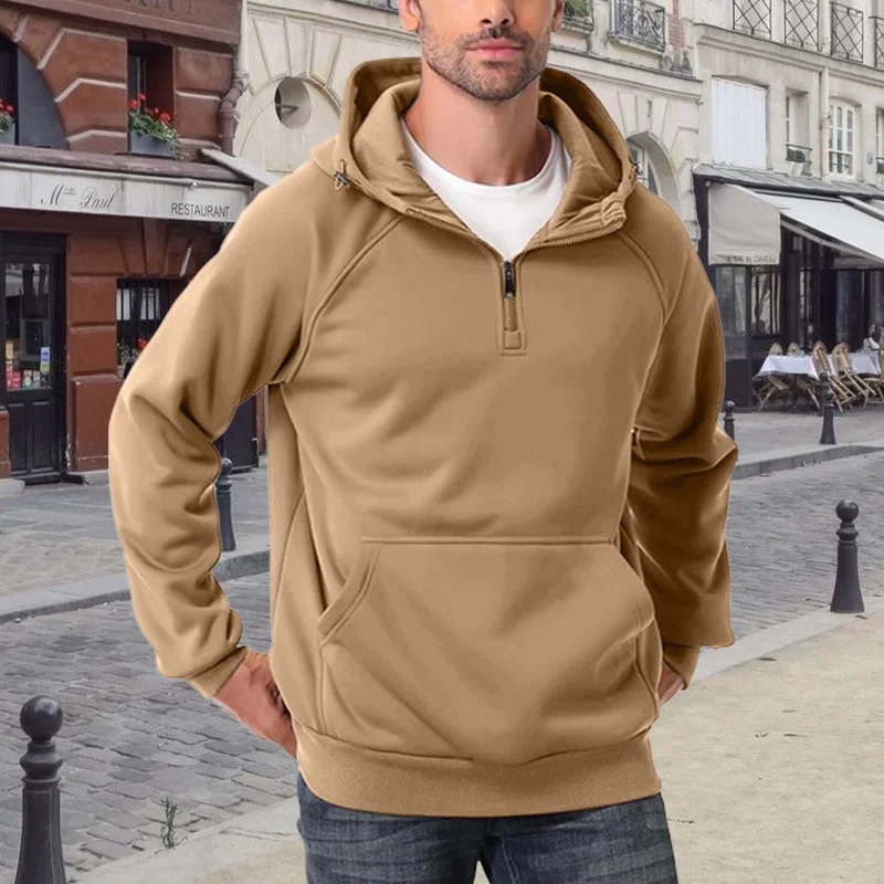 

Мужская толстовка с короткой молнией, повседневная, с рукавами реглан и карманом-кенгуру