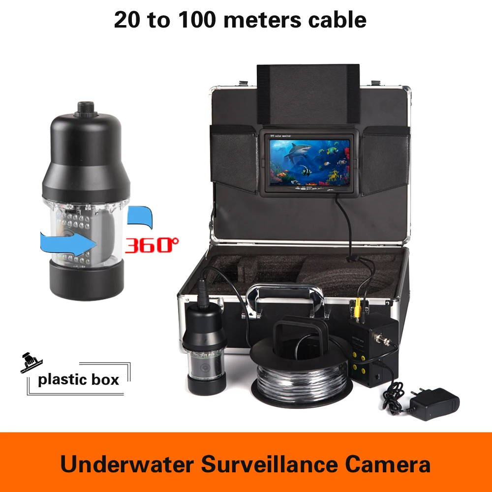 

20-100M Cable Underwater Camera 360° Rotation HD Video Recorder System 24Pcs Led Fishing Camera Surveillance DVR SD Card Include