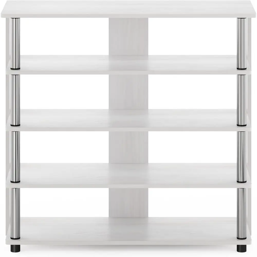 urinno Turn-N-Tube 5 Tier Wide Shoe Rack, White Oak, StainlSteel Tubes 32 Inch view 6