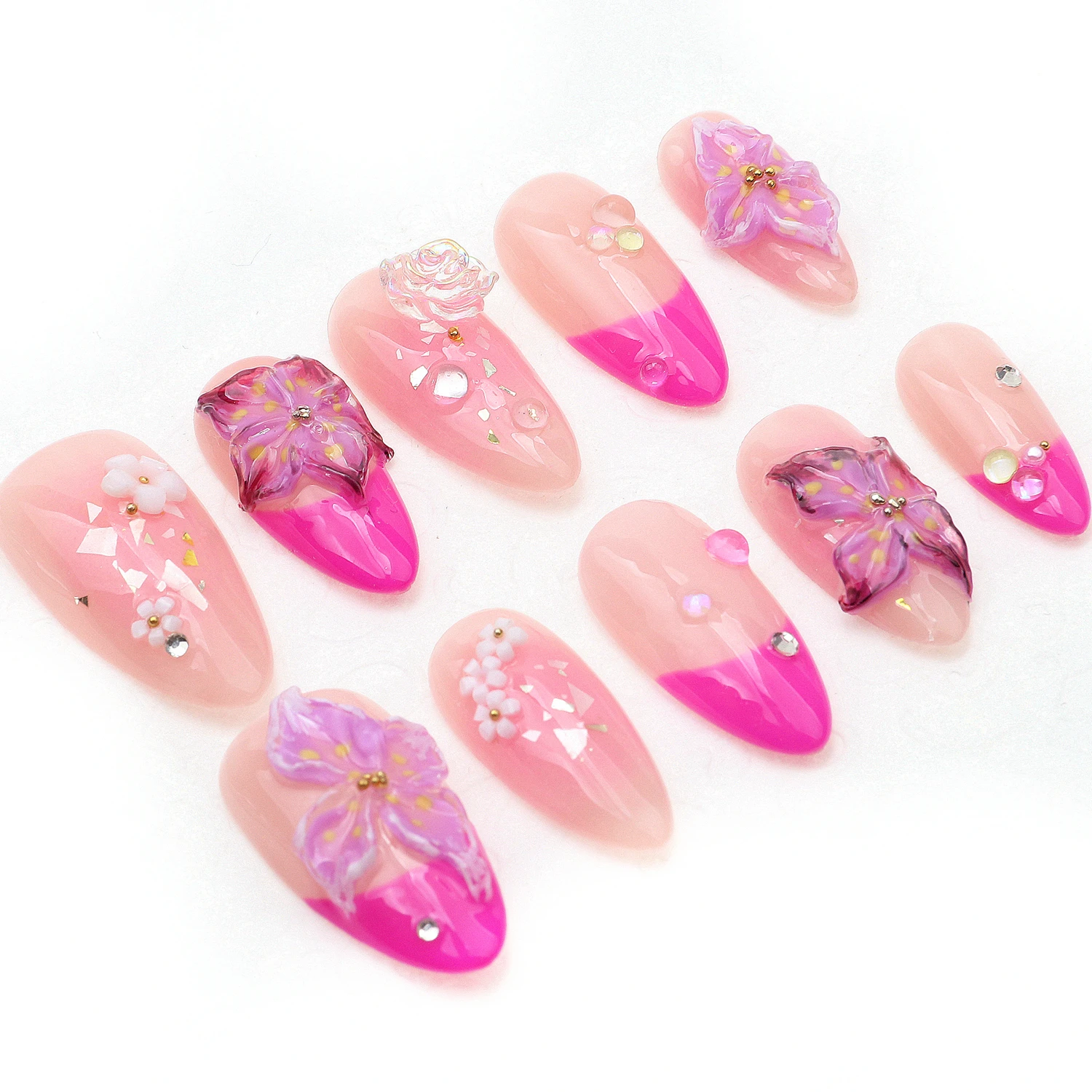 10Pcs 3D Flower Press On Nails,handmade nails,FreeStyle Nail Set,Autumn Nails,Acrylic Fake Holiday Floral Nails,y2k nails