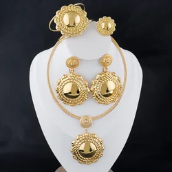 Italian Gold Plated Jewelry Sets for Women, Dubai Choker Necklace Bracelet Earrings Ring Gift, Nigerian Bridal Jewellery Woman