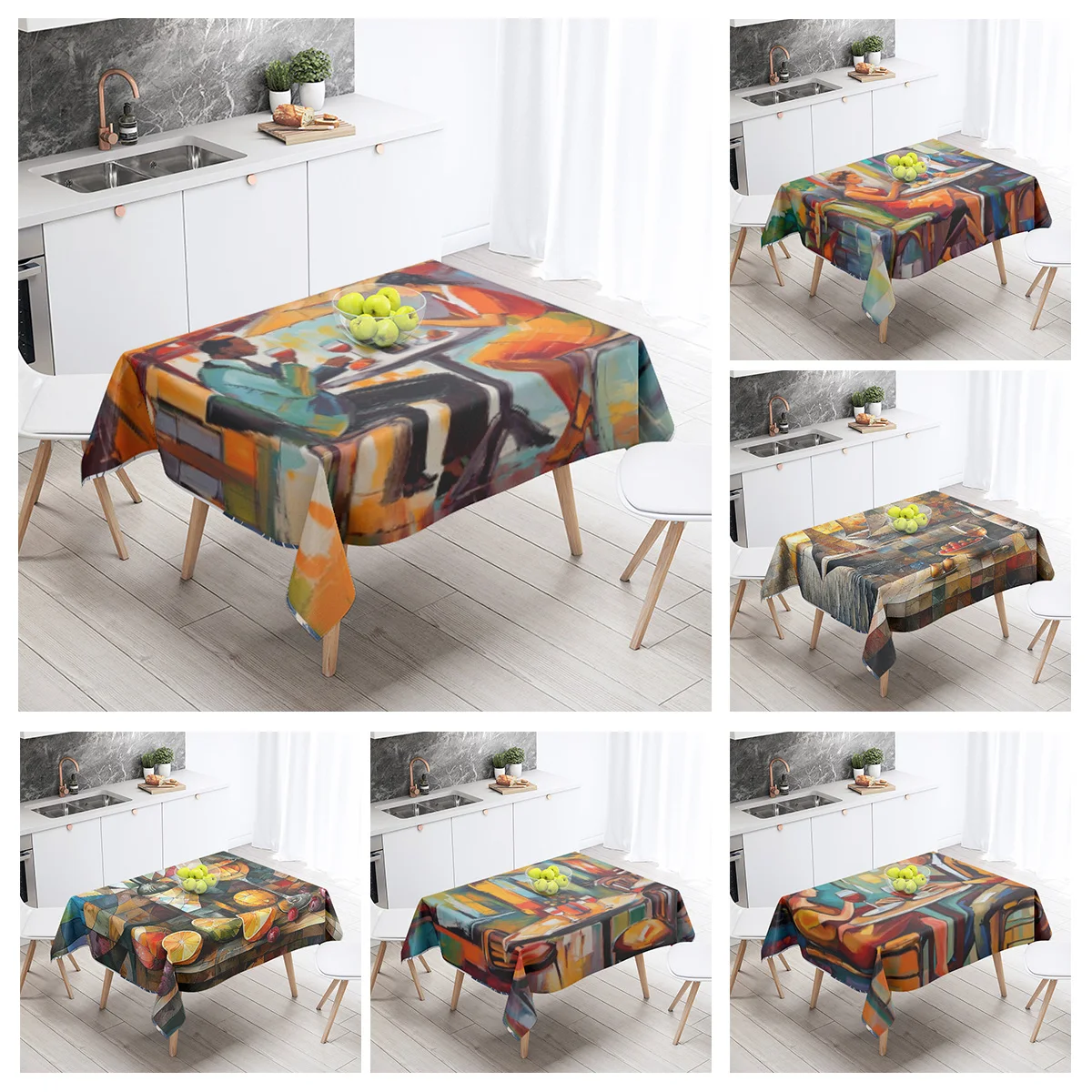 Food Illustration Tablecloth Oil-proof Tablecloth Waterproof Picnic Fabric Nordic Home Decoration