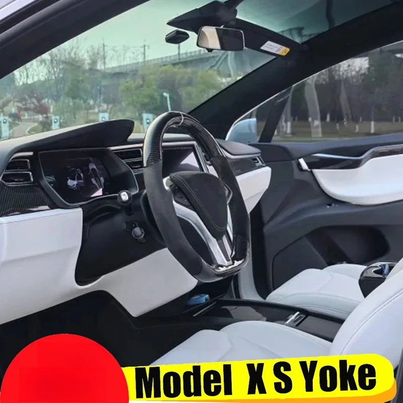 Custom Leather Carbon Fiber Yoke Steering Wheel With Heating Fit For 2014-2020 Model S Model X