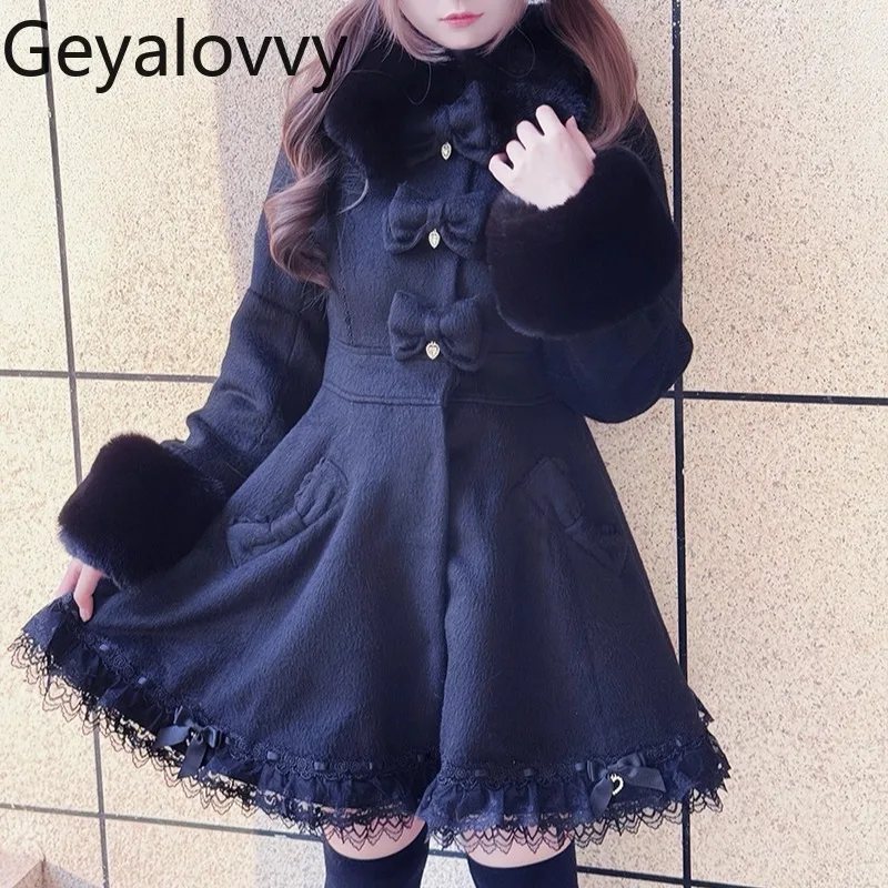 

Новое зимнее пальто в японском стиле массового производства с высокой талией, облегающее пальто с длинными рукавами, шерстяное пальто средней длины с меховым воротником и многослойным подолом