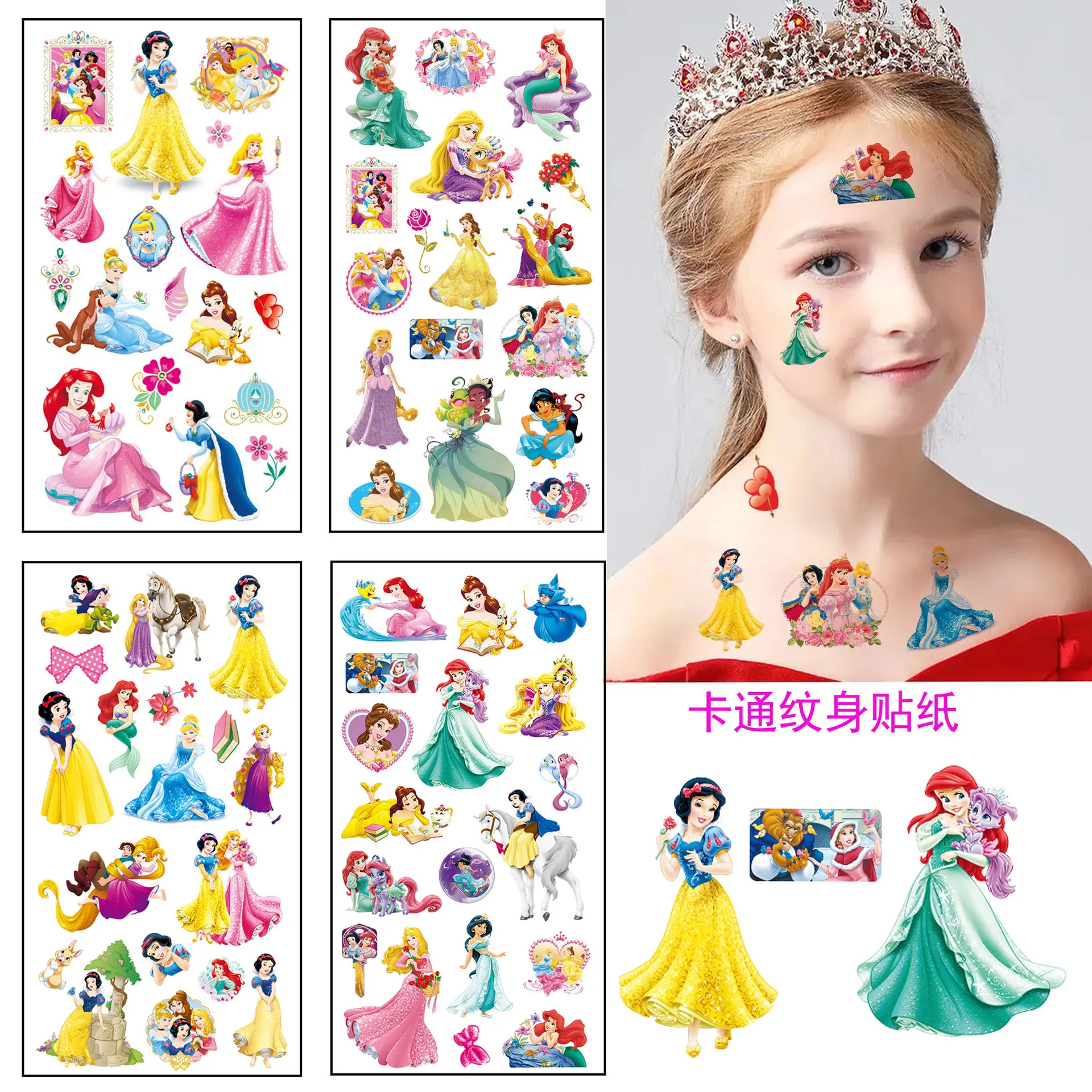 

Disney Princess Tattoo Stickers Kids Toys Birthday Party Cute Cartoon Tattoo Sticker Fashion Anime Accessories Girl Holiday Gift
