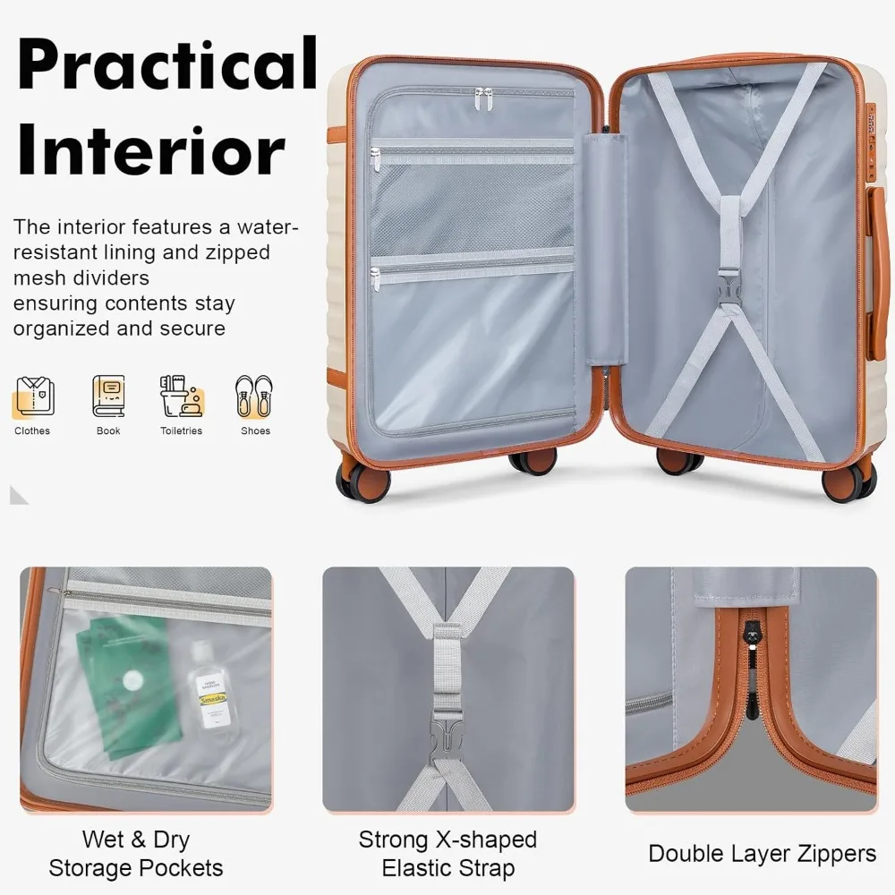 3 Piece Spinner Luggage Set, Lightweight Hardside Suitcase with TSA Lock, 20 Inch Carry-On, YKK Zippers, Travel Essential