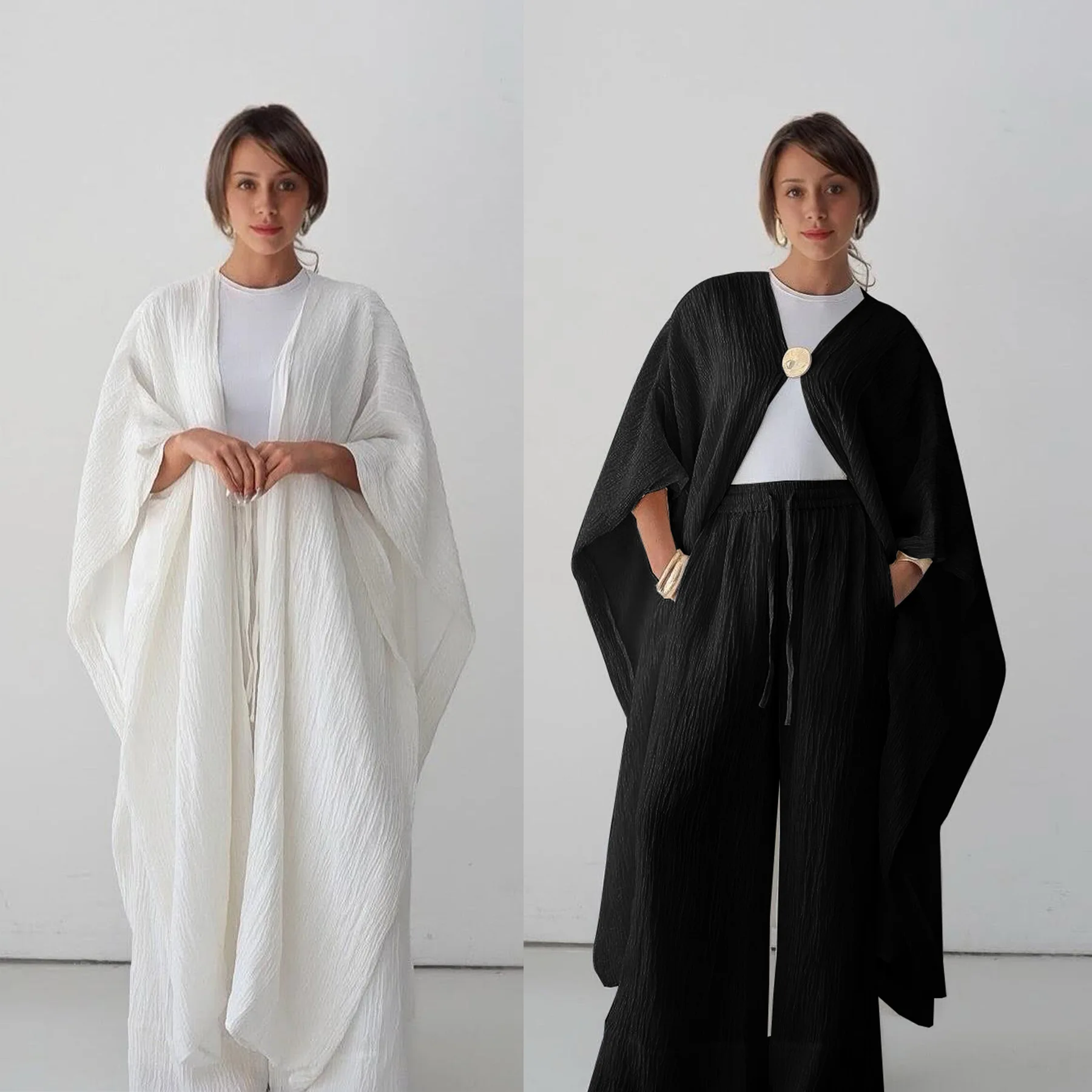 

Musulmane Ensemble Modest Women Long Coat Pants Suit Islamic Ramadan Morocco Dubai Muslim 2 Piece Casual Kimono Arabic Outfits