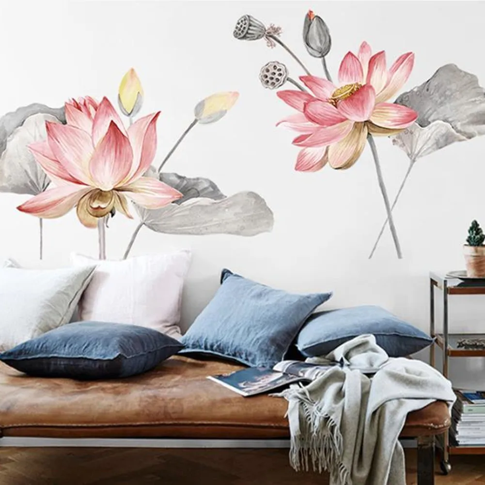 

Lotus Flower Wall Stickers Chinese Style Waterproof Self-adhesive Wallpaper For Bedroom Living Room Wall Home Decor