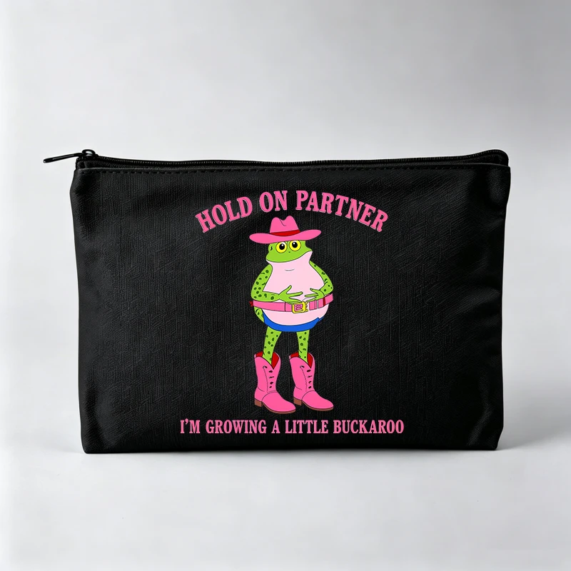 

Women's Frog Graphic Makeup Bag with Western Style Print, Zipper Cosmetic Pouch for Daily Use