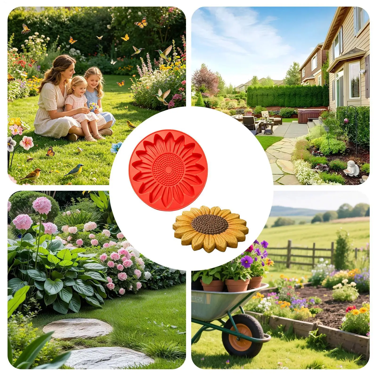 2026 Wiederverwendbare Sonnenblumen-Trittsteinform, 15,7 Zoll Zementform, Garten-Trittsteinform, Gartenweg-Dekoration, Gipsform – Detail 9