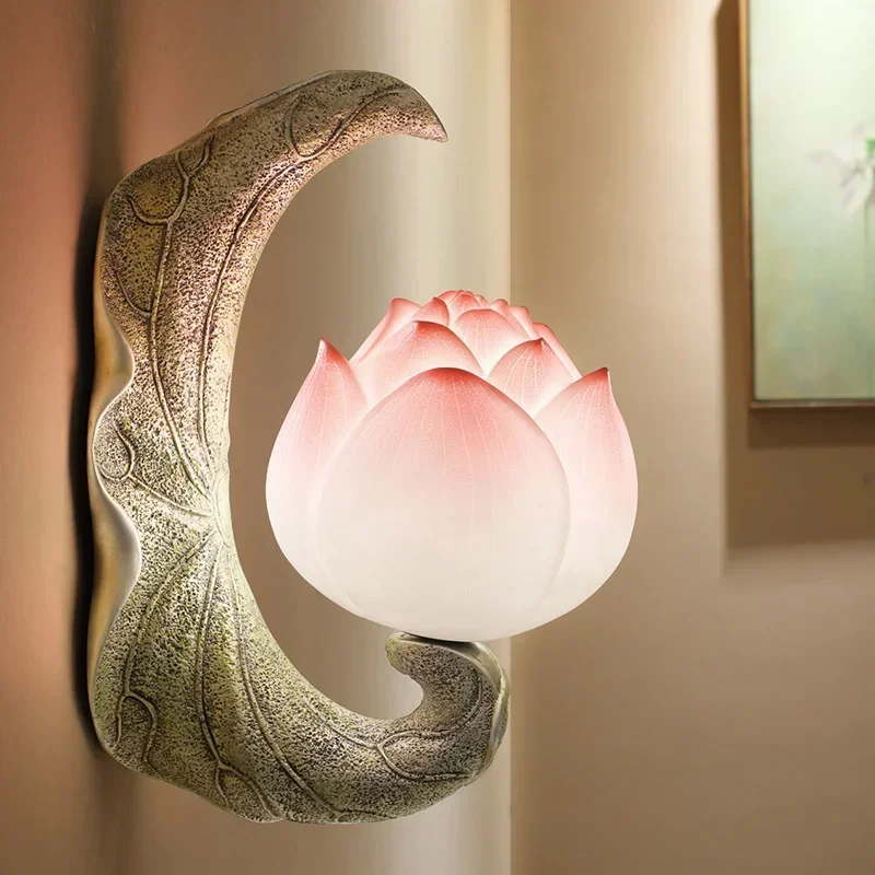 Nordic Modern Lotus Wall Lamp Led Retro Mirror Lights Bedroom Bedside  Vintage Resin Sconce Stair Home Decor Light Fixtures