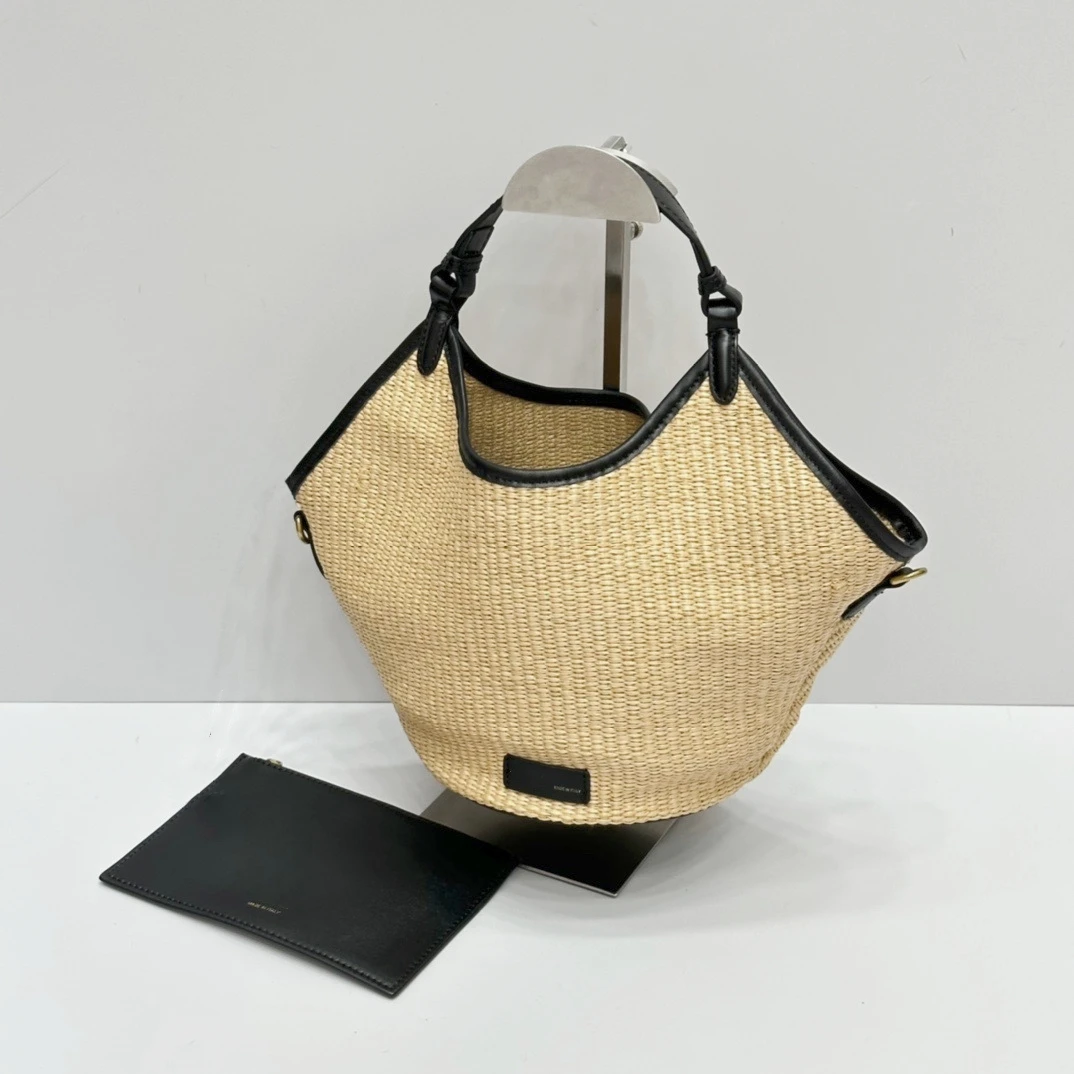 Niche Designer 2024New Lafite Woven Handbag Small Size Women's Vacation Beach Woven Bag Minimalist Versatile Bucket Shoulder Bag