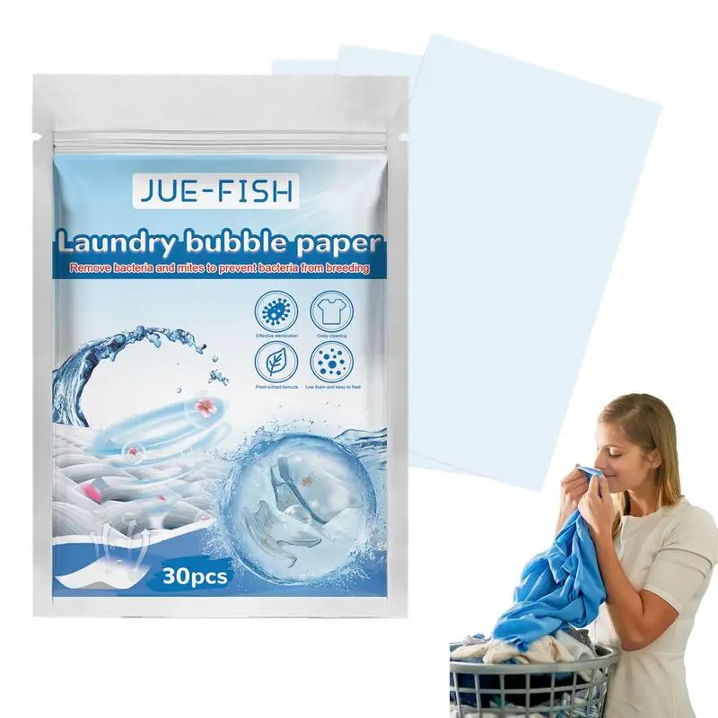 30PCS Laundry Bubble Paper Concentrate Deep Clean Washing Machine Laundry Tablets Fragrance Laundry Sheet Detergent