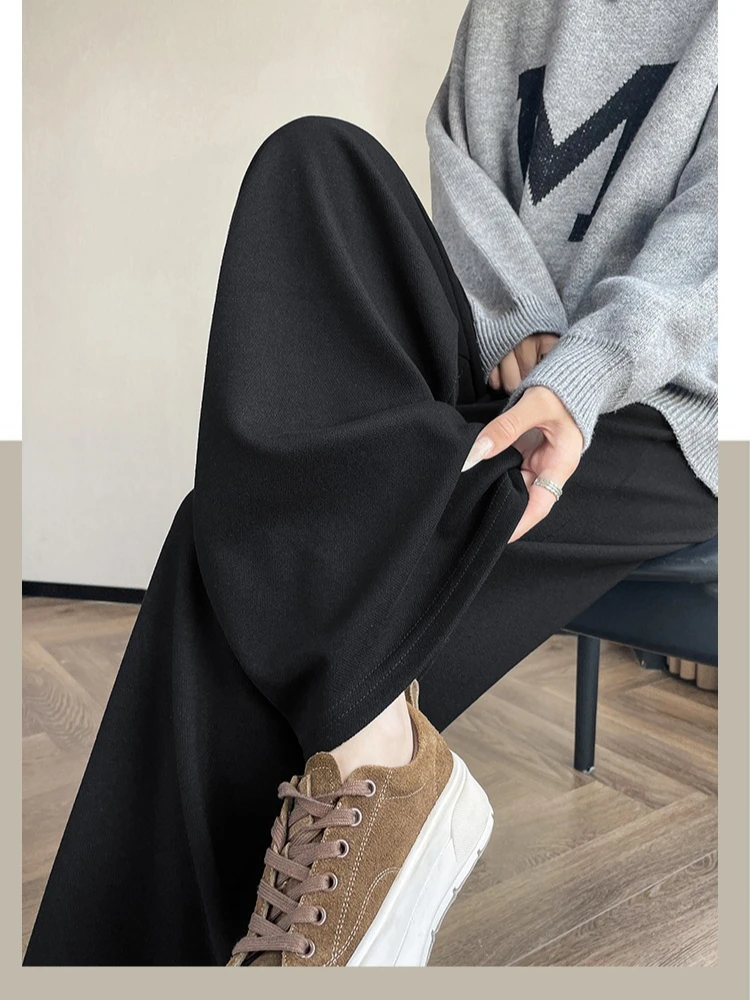 عالية الجودة الكشمير Sweatpants النساء 2025 خريف شتاء عالية الخصر ثنى بنطلون أنثى مستقيم واسعة الساق بنطلون رياضي ZT310 #2