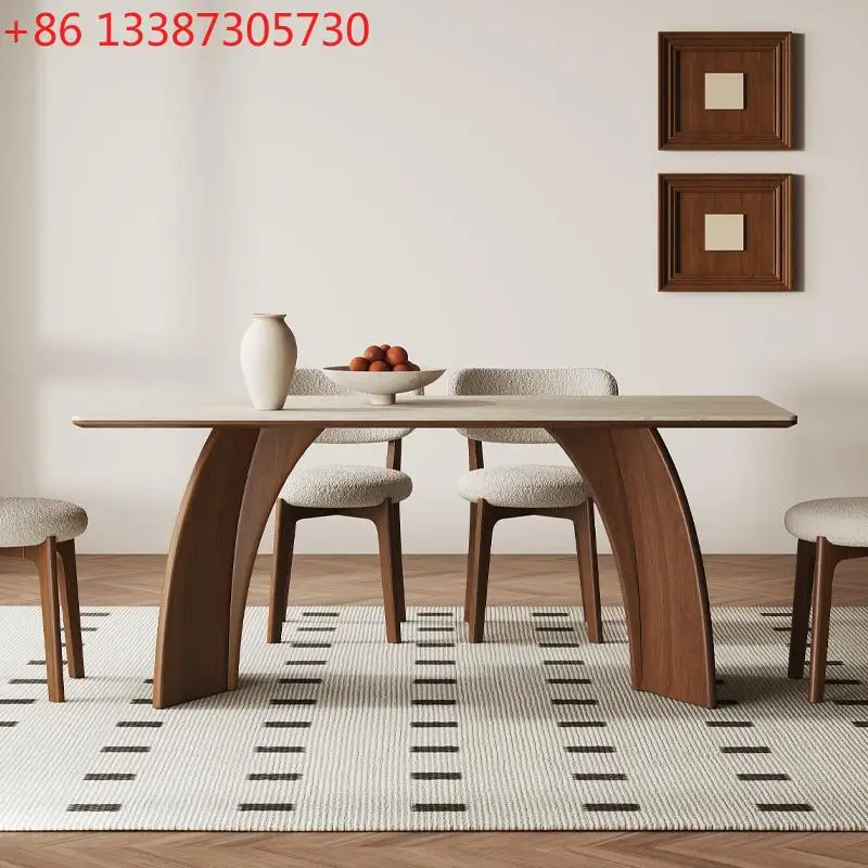 

Обеденный стол Delifeng из массива дерева, прямоугольный, минималистичный, из ореха и травертина