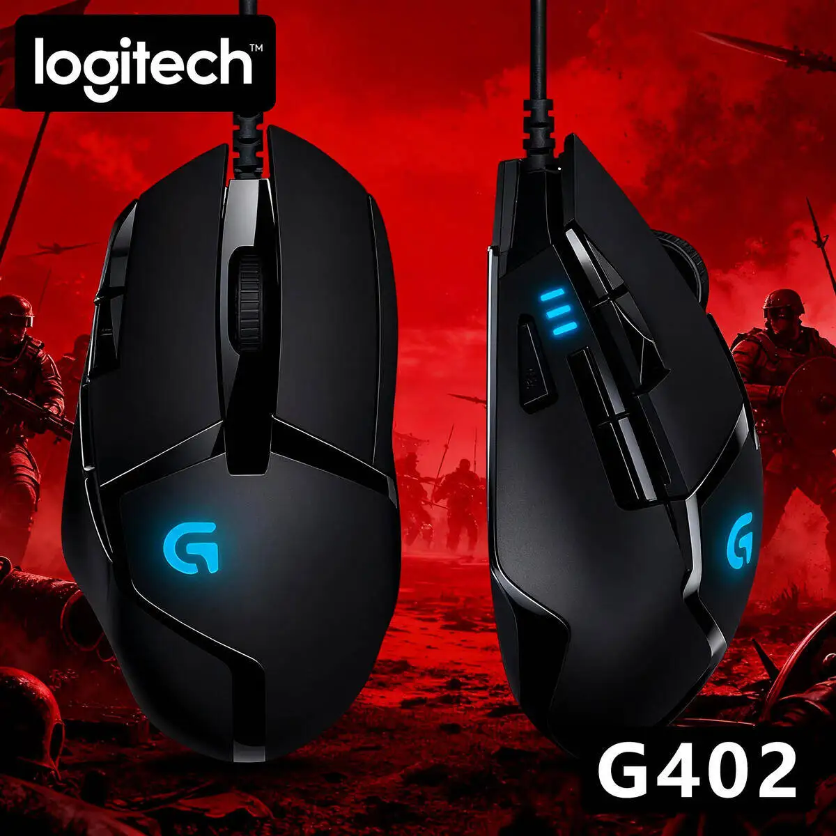 Logitech G402 Wired FPS Mouse, 4000 DPI Optical Sensor, 8 Custom Buttons, 1ms Response, 500 IPS, Ergonomic Grip, Windows