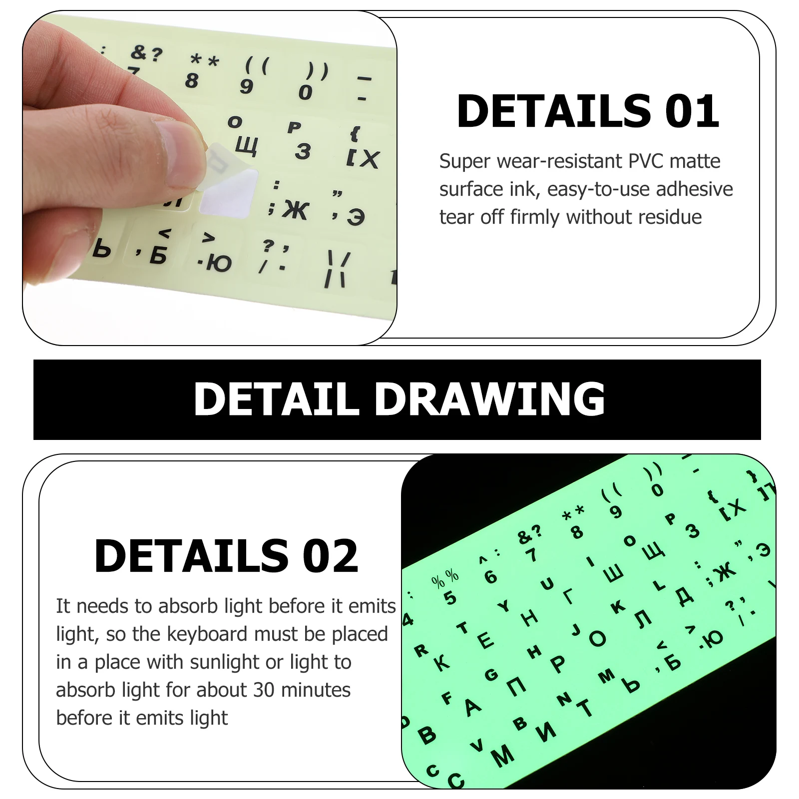 Luminous Keyboard Stickers Multilingual Alphabet Fluorescent Letter Practical Ukrainian