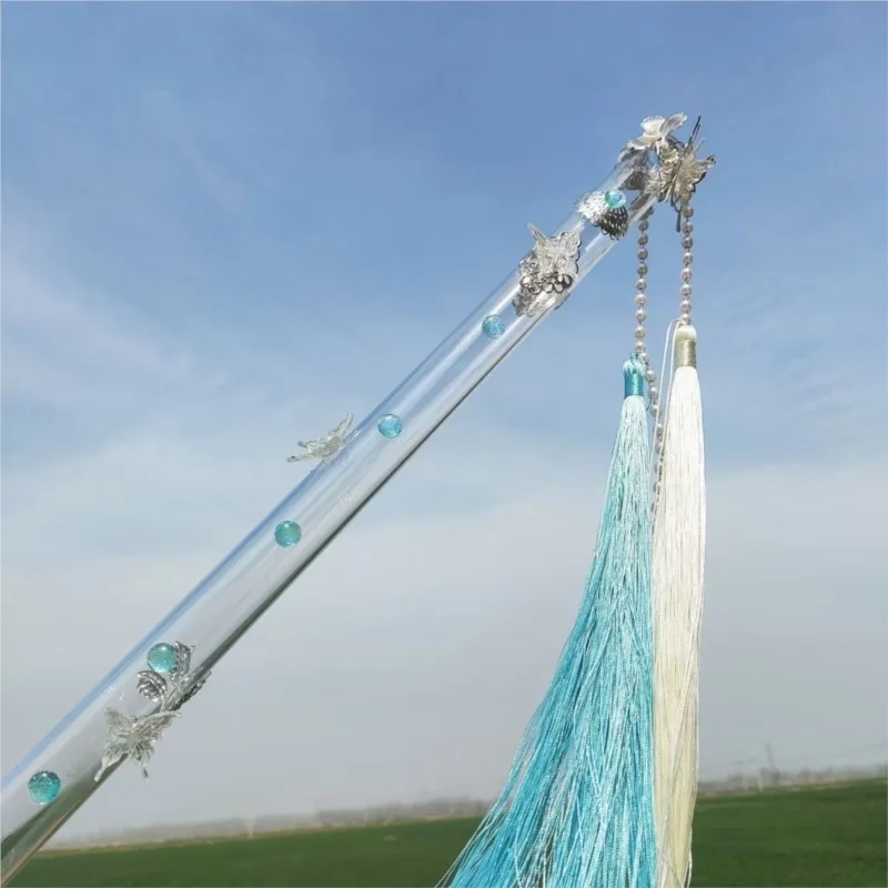 Fashion Vintage Style Original Transparent Butterfly Handheld Flute Tassel Versatile Hanfu Accessory Shoot Must-Have
