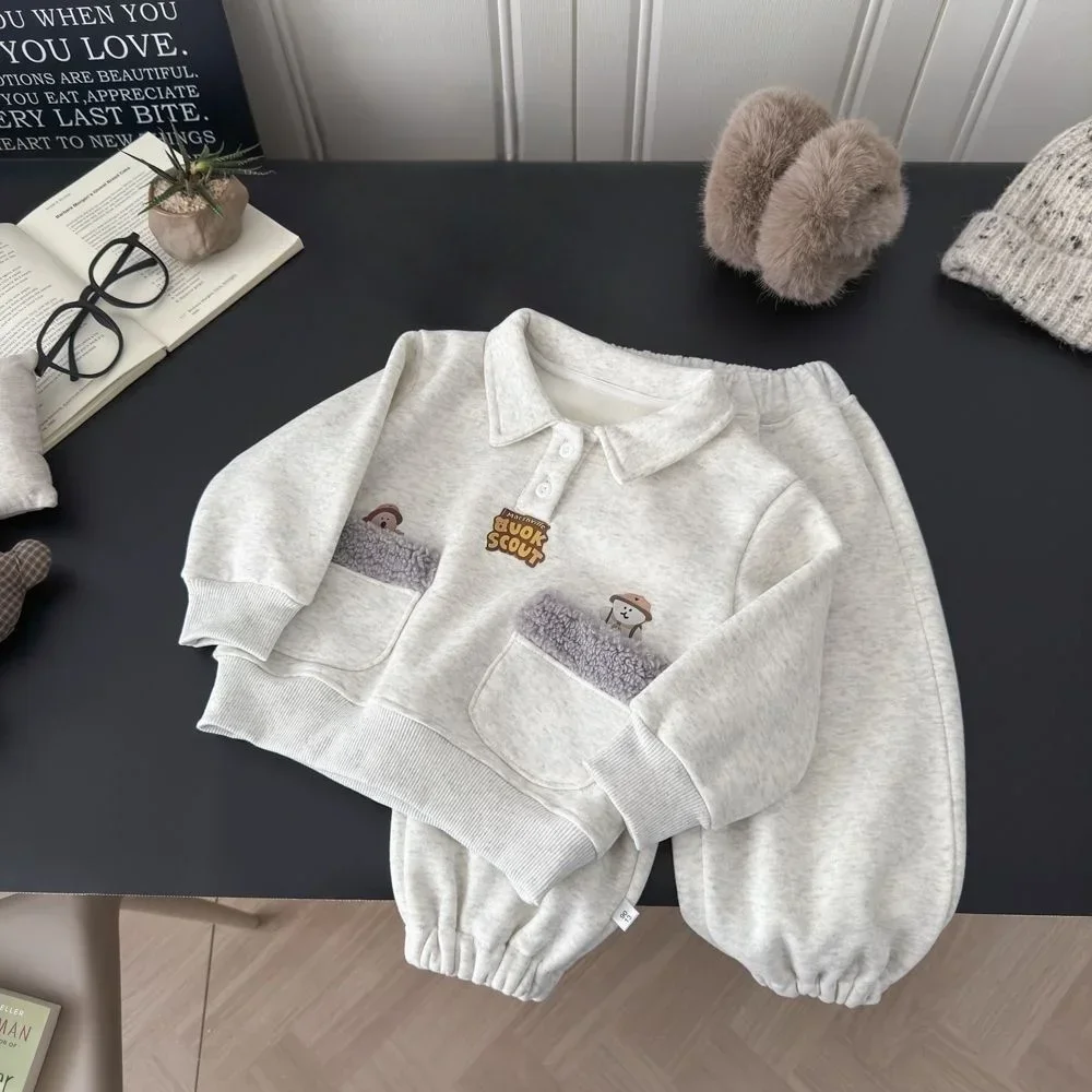 Autumn & Winter Boys Warm Fleece Two-Piece Tracksuit