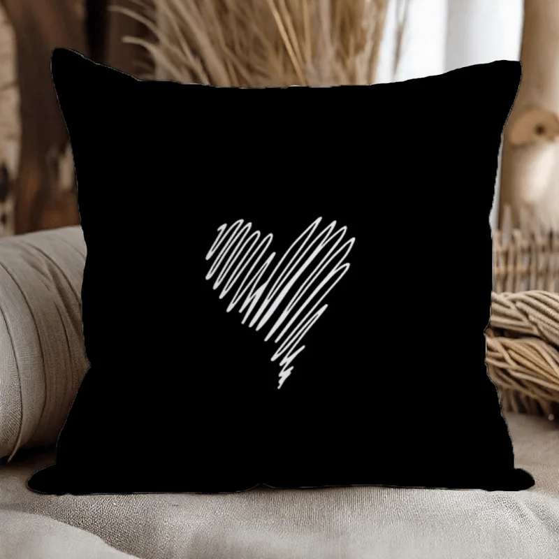 Minimalist Black and White Heart Pillowcase, Modern Abstract Line Art Cushion Cover, Simple Home Decor, Square Throw Pillow Case