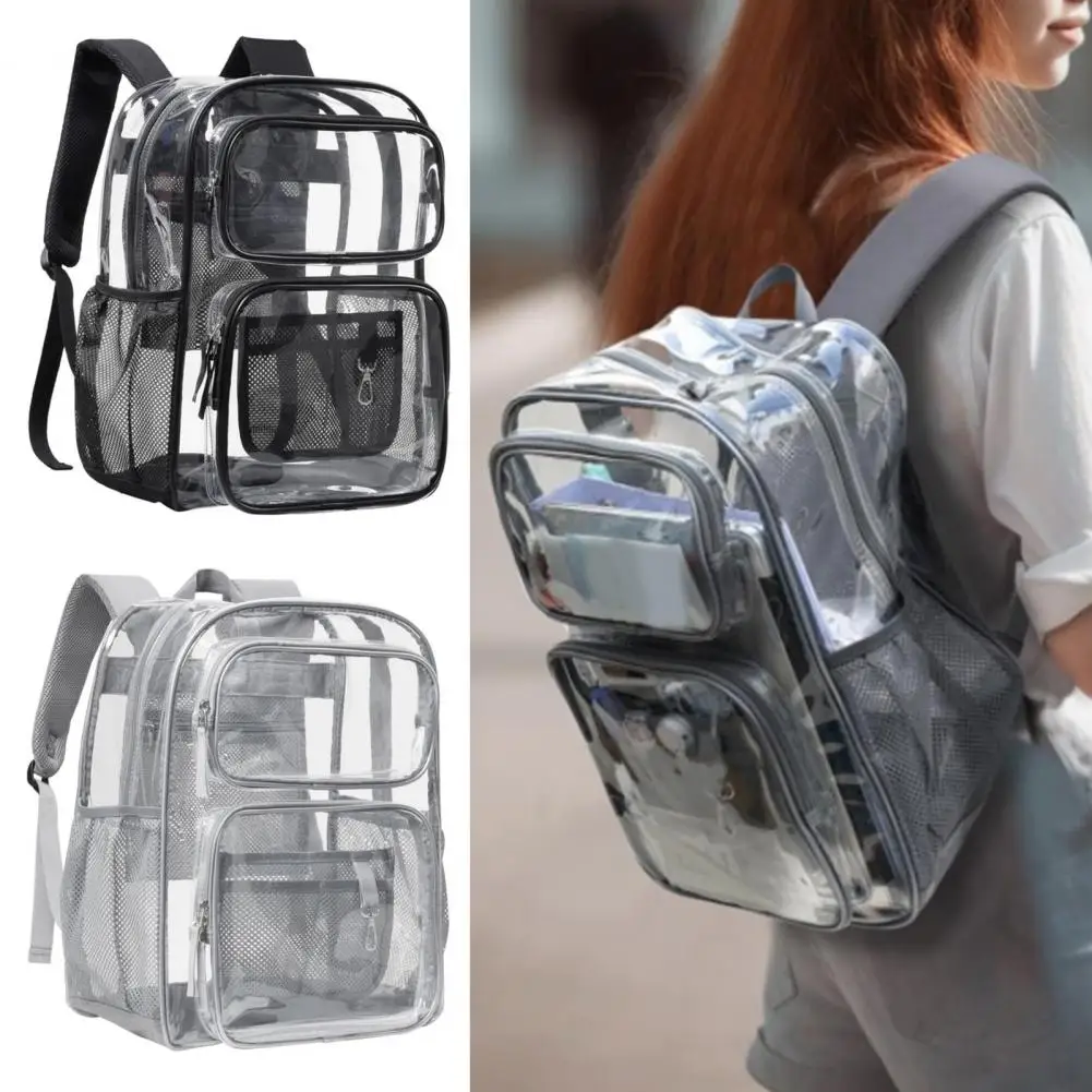 حقيبة ظهر شفافة، حقيبة ظهر شفافة كبيرة شديدة التحمل من مادة PVC، شفافة مع حقيبة ظهر شفافة بأشرطة معززة للمدرسة
