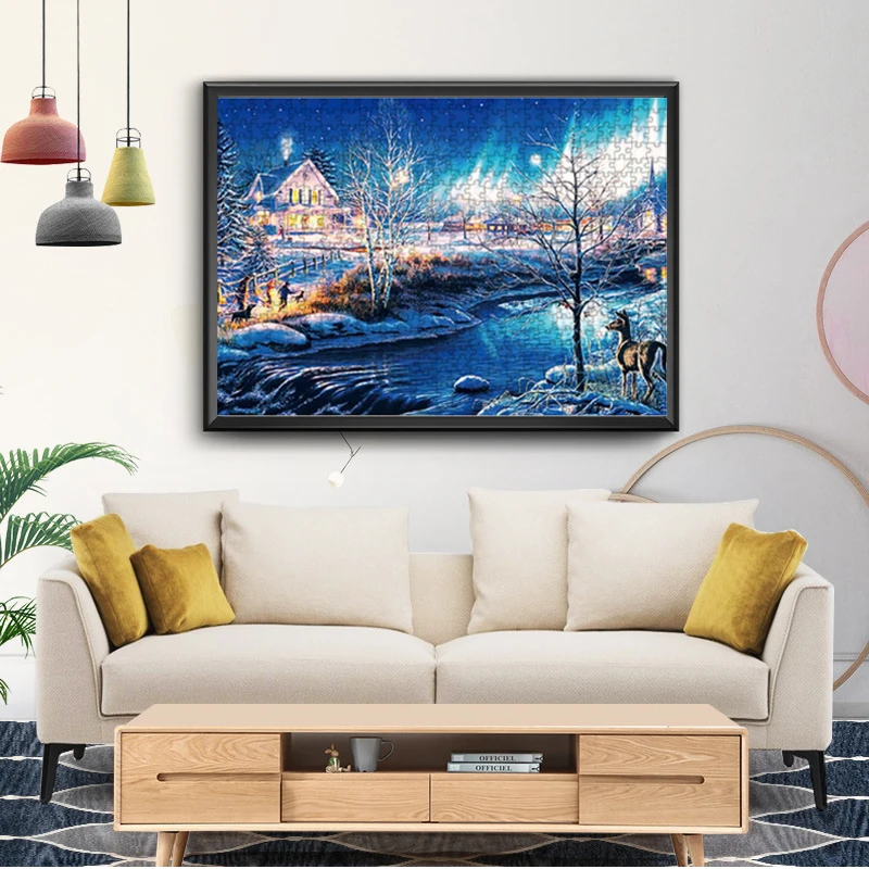 70*50cm Adult Puzzle 1000 Pieces Paper Jigsaw Puzzles Snow Night Famous Paintings Series Learning Education Craft Toys