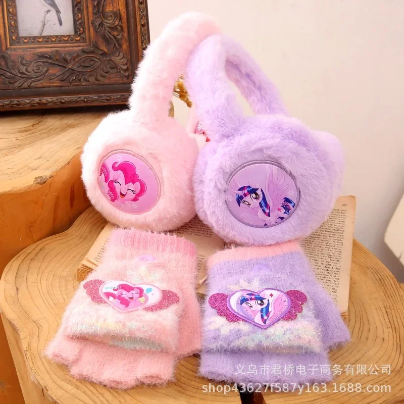 2PCS My Little Ponys Earmuff Glove Sets Girl Cartoon Warm Ear Muff Cute Gloves Winter Fashion Casual Accessories Christmas Gifts