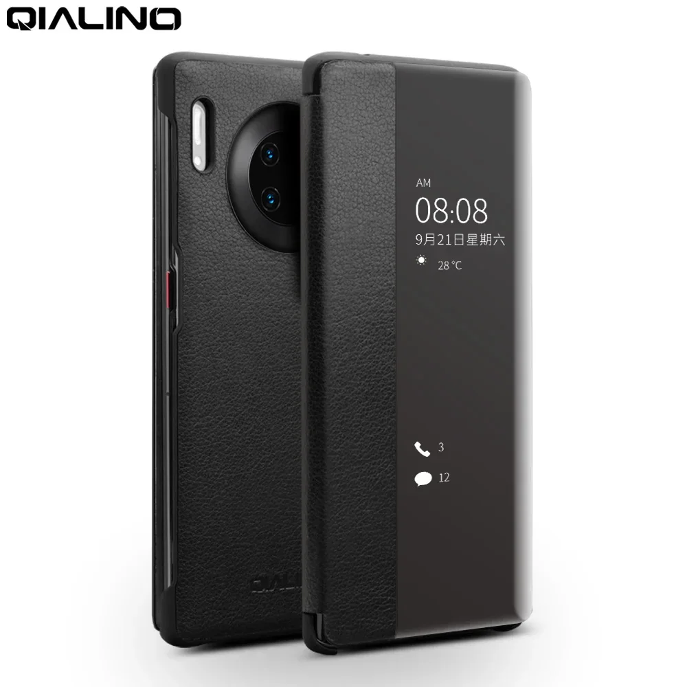 

QIALINO Fashion Genuine Leather Flip Case for Huawei Mate 30 Ultra Light Phone Cover with Smart View for Huawei Mate 30 Pro