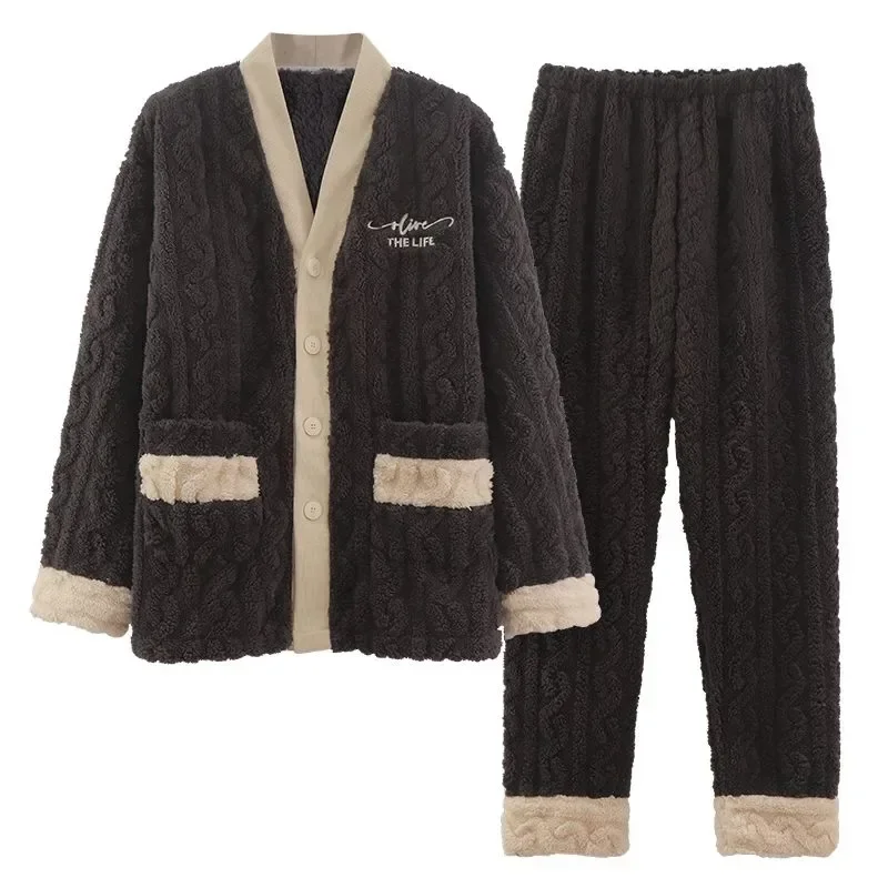 Pijamas de lana de Coral para hombre, modelos de otoño e invierno, gruesos, acolchados, cálidos, Facecloth, talla grande, traje de ropa para el hogar, Invierno