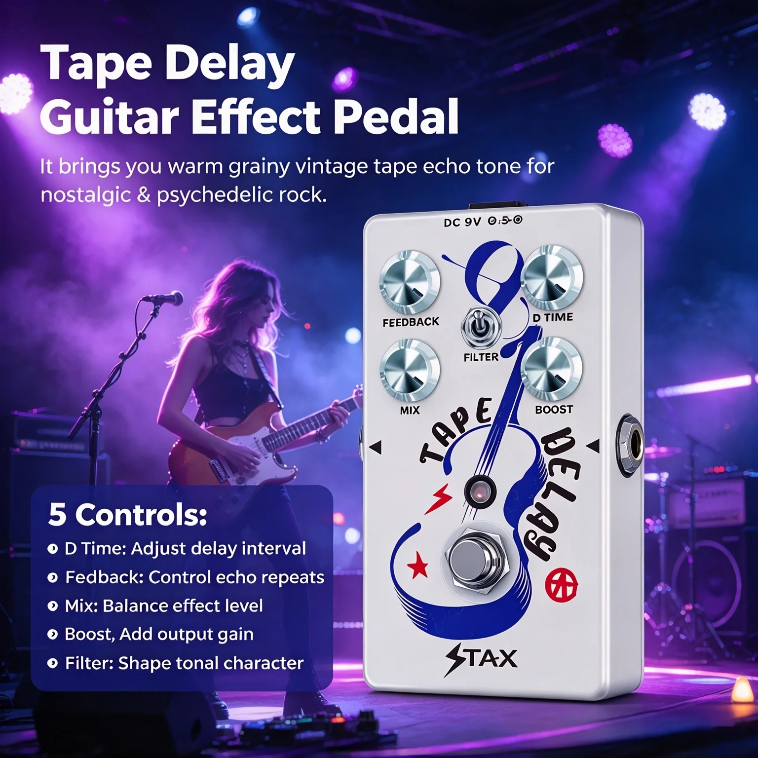 Stax Guitar Pedal Tape Delay Deluxe Chast ECHO Eeffects Magic Grainy Modulation Creative Musicial Instruments For Guitar Bass