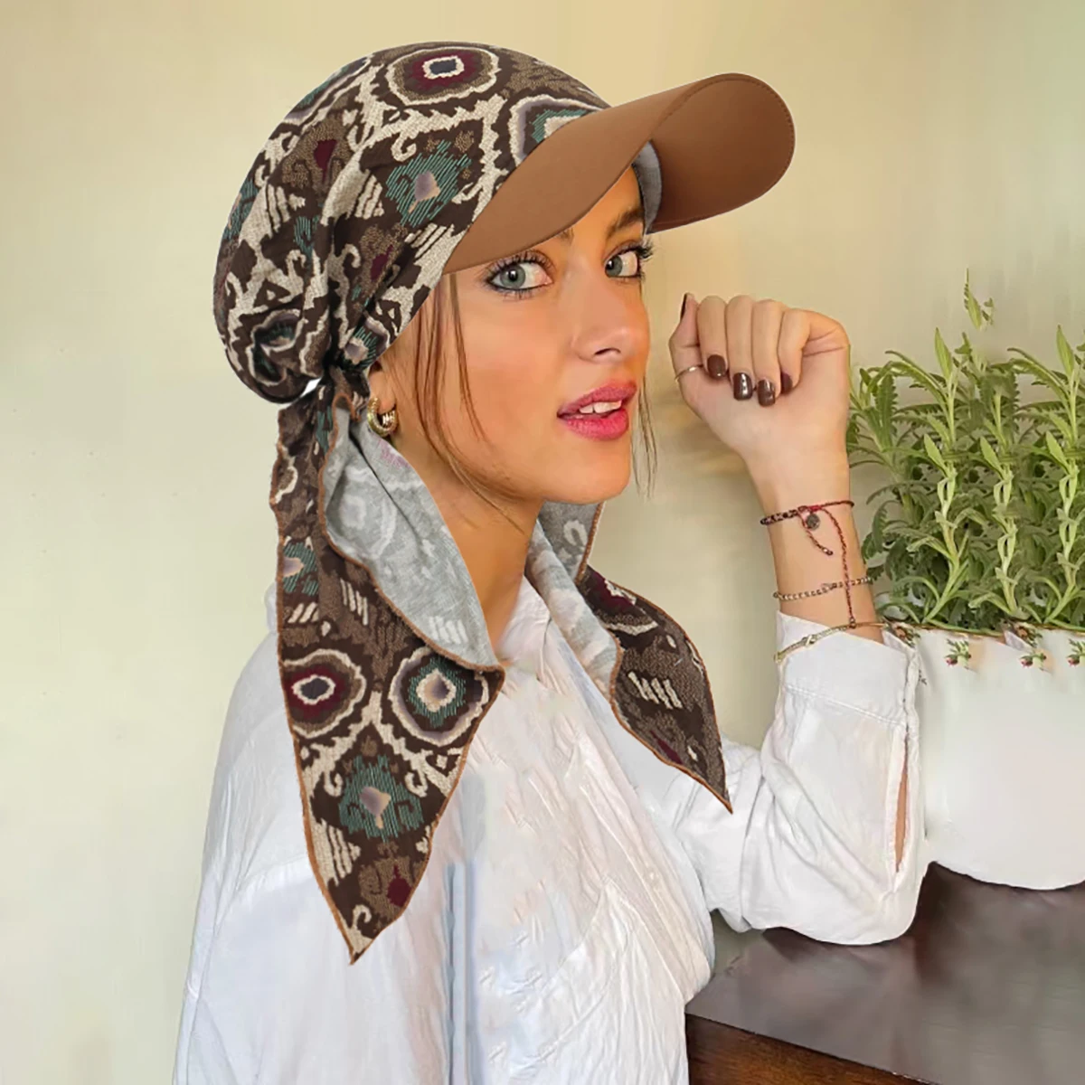 

2026 New Fashion Print Muslim Hijab Caps With Brim Women Baseball Cap Wrap Head Ramadan Ladies Headwear Turban Bonnet