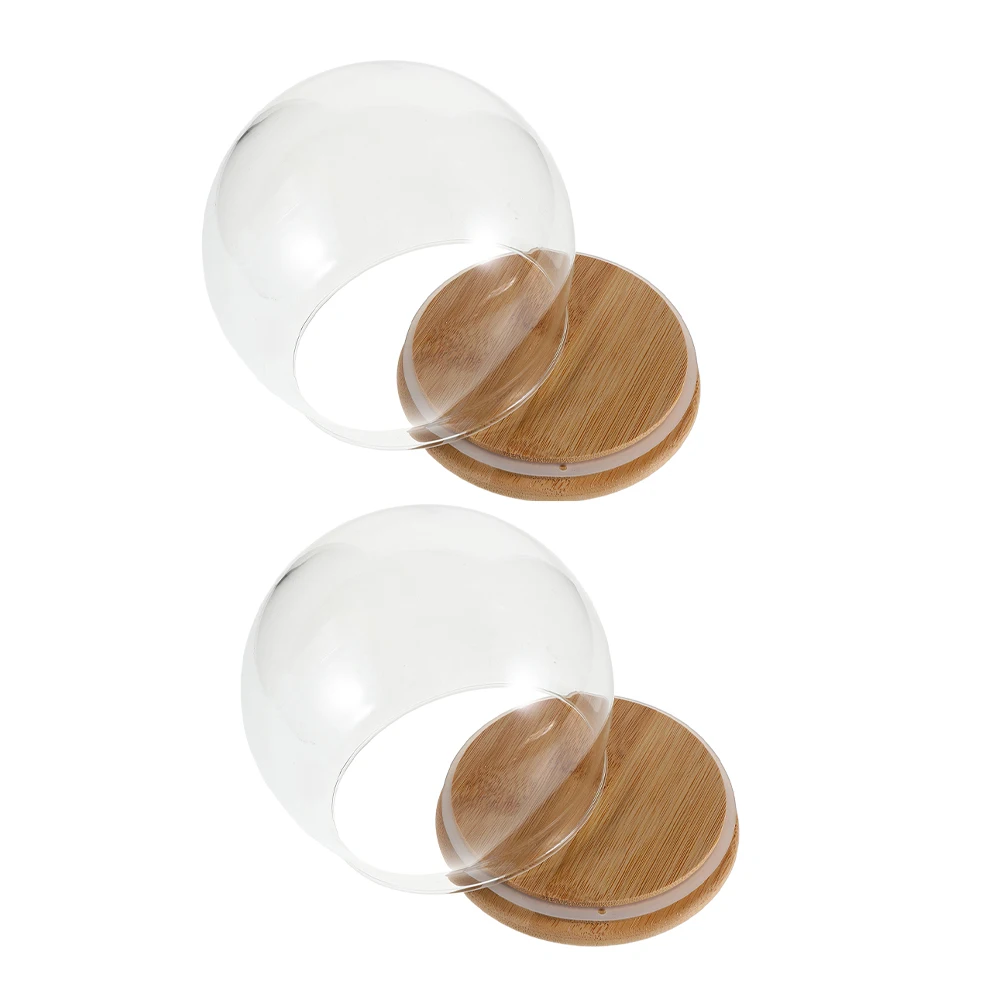 

2Pcs Clear Glass Dome Display Case Round Glass Cloche Snow Globe with Wood Base Eternal Flower Display Decorative Showcase