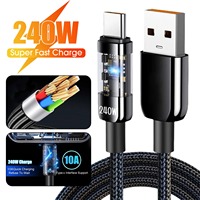 240W 10A USB to Type C Fast Charging Cable QC3.0 Fast Charger Cable LED Digital Display Data Cord For Samsung Xiaomi Huawei Oppo