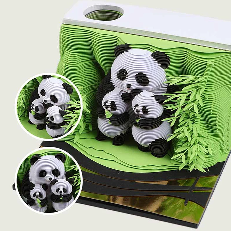 Panda Hand Tearable Desk Calendar 2025 Memo Pad Creative Desk Calendar DIY Notes 3D Art Calendar Paper Carving Gift House