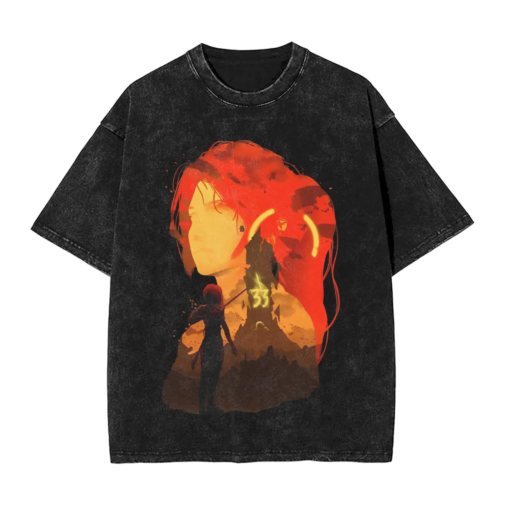 Man T-Shirt Clair Obscur Expedition 33 Washed T-Shirts Hippie Funny Game Summer Tees Street Style Casual Clothing Plus Size
