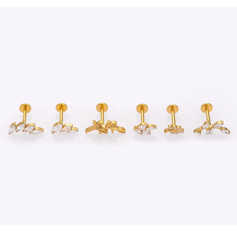 1PC G23 Titanium Leaf Labret CZ Mirco Paved Internally thread Lip Piercing F136 Ear Cartilage Helix Tragus Stud Body Piercing