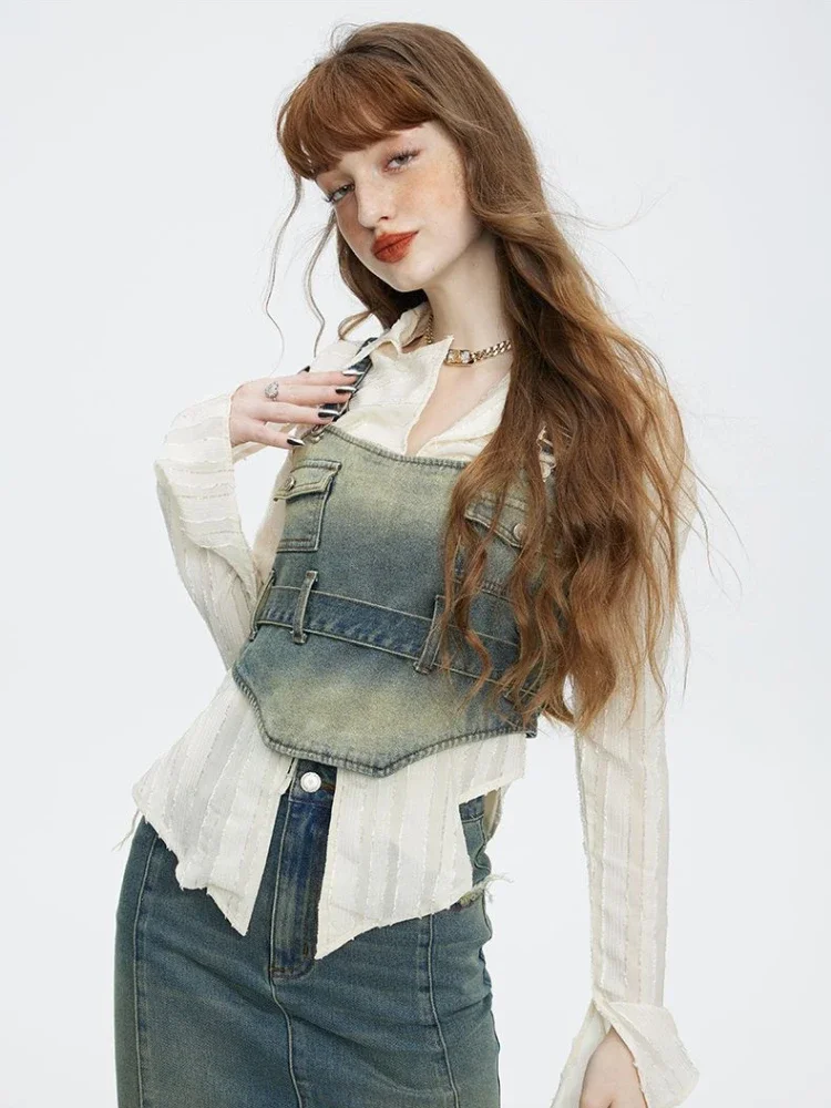 Camisas femininas retro y2k streetwear bandagem novo clássico elegante colheitas simples all-match estética férias sólida mujer blusas primavera