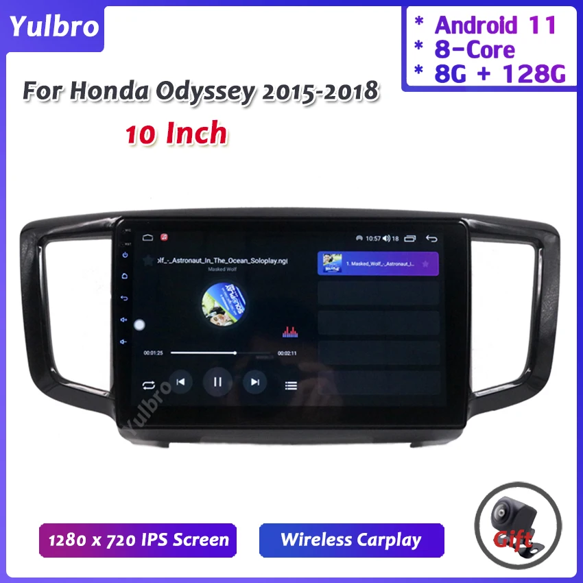 For Honda Odyssey 2015-2018 Android 11 Radio Car Multimedia Player GPS DVD FM Stereo Navi Wifi Head Unit Carplay Monitor 10 Inch