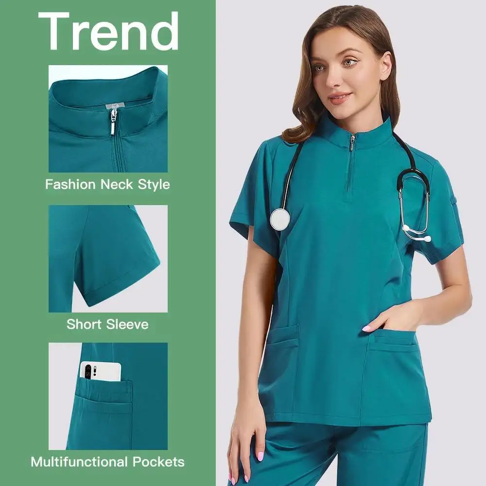 Nieuwe Medische Uniformen Voor V-hals Verpleegkundige Scurbs Set Vrouwen Ziekenhuis Arts Werkkleding Orale Tandheelkundige Chirurgie Werk Uniform Korte Mouw