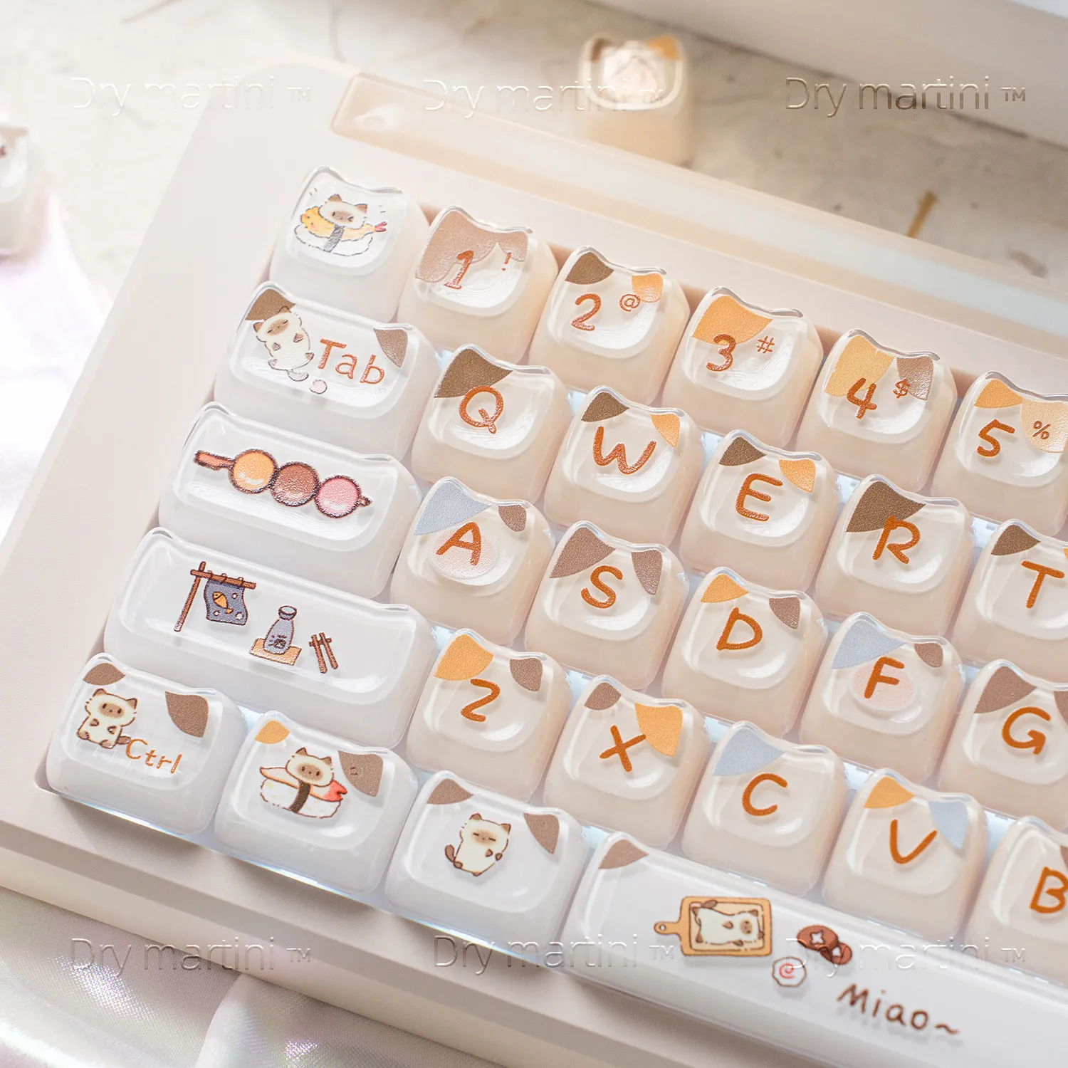Cute cat suit MAO crystal cap PC Cat's ears Steamed cat-ear shaped bread ball cap game mechanical keyboard keycap