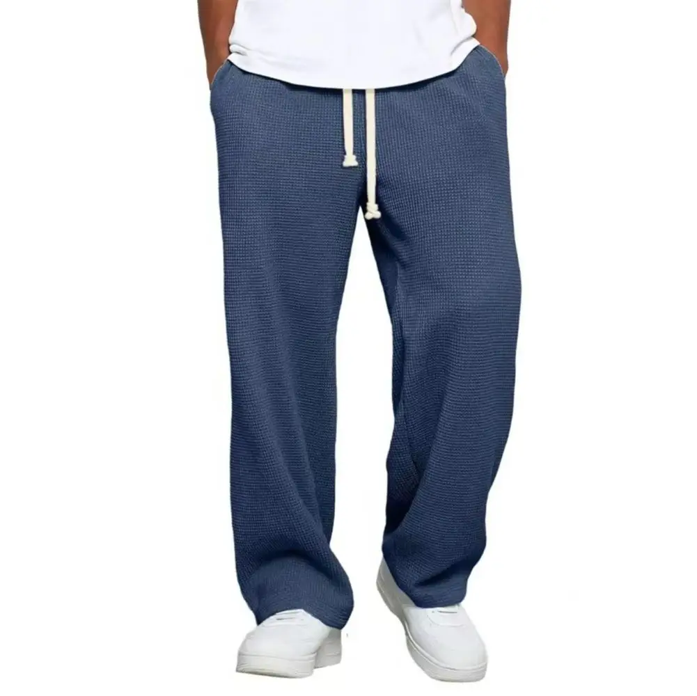 

Wide Leg Men Pants Casual Baggy Trousers Solid Color Wide Leg Pants Loose Fit Drawstring Waist Straight Sweatpants For Sports St