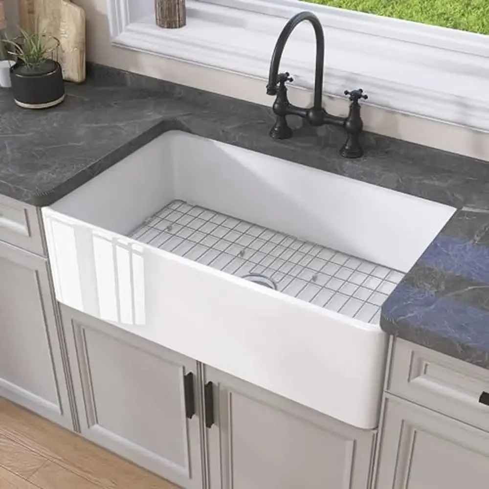 Fireclay المئزر الجبهة مزرعة بالوعة 30 بوصة كبيرة وعاء واحد تحت جبل بالوعة المطبخ الأبيض مقاومة للبقع حوض عميق الحديثة